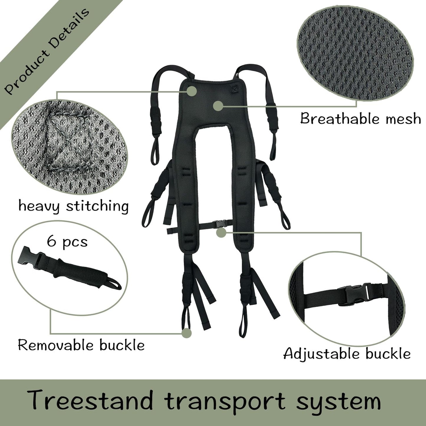 Tree Stand Backpack Straps Treestand Transport System Lightweight Universal Climber Carrier Shoulder System Comfortable Deer Hunting Climbing Carrying Pack Fits Most Tree Stands Black