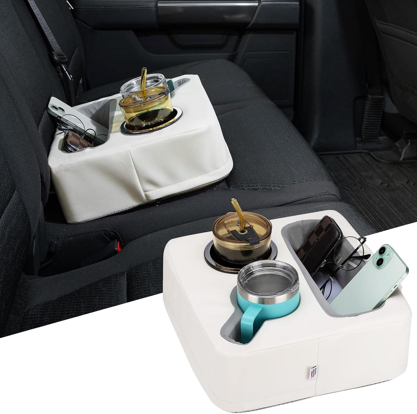 KEMIMOTO Back Seat Cup Holder for Car, Couch Cup Holder, Car Truck Boat Organizer, Couch Sofa Bed Expander Tray Holds Drinks, Snacks, Remote, Cell Mobile Phone (Black)