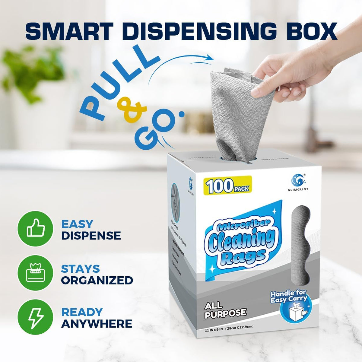 GLIMGLINT Microfiber Cleaning Cloth 100 Pack, Reusable Paper Towels 11 x 9
