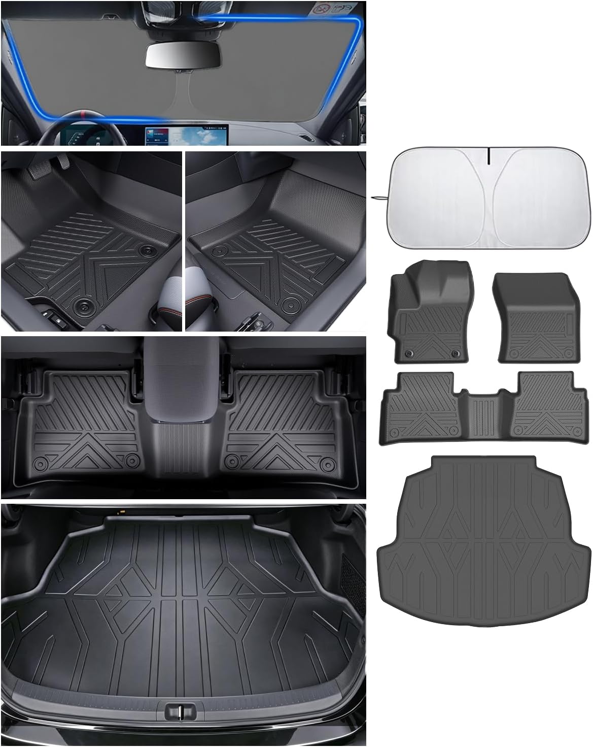 Floor Mats for Toyota Corolla 2020-2025 2026, All Weather Protection Custom Floor Mats Trunk Cargo and Car Windshield Cover Set for Toyota Corolla Accessories,Car Floor Liners Set