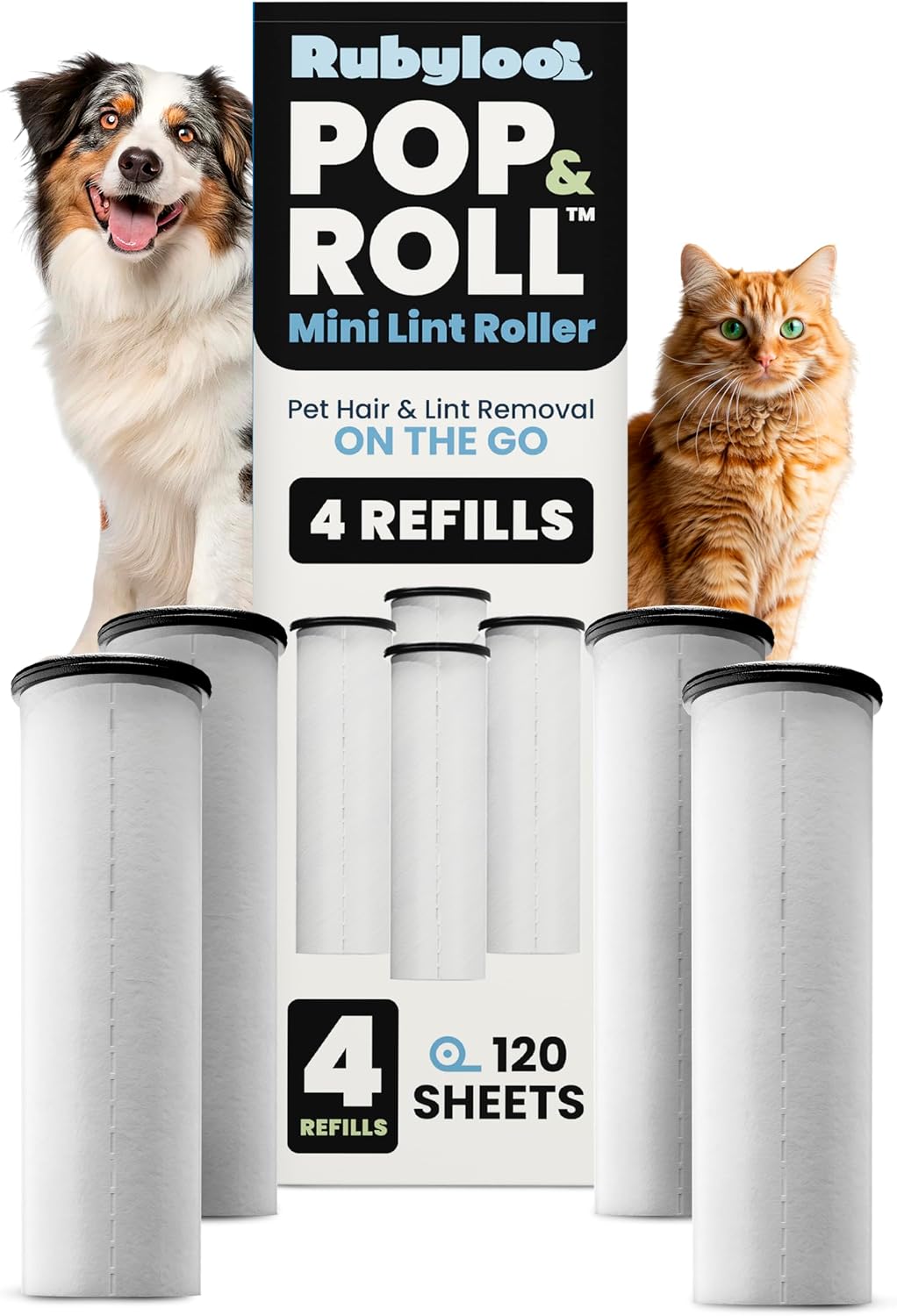 Rubyloo Mini Lint Roller Bundle for Pet Hair Travel Size Roller with Retractable Cover 6 Refill Pack Sticky Dog Cat Hair Remover for Clothes Car Bag Travel Essentials for Pet Owners