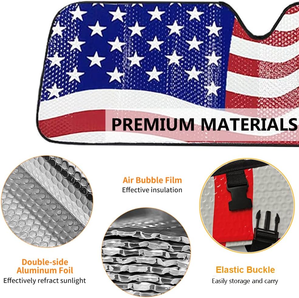 Windshield Sun Shade for 2007-2023 Wrangler Rubicon Sahara TJ JK JKU 2 & 4 Door-Blocks UV Rays Sun Visor Protector,Car Sun Shade Keep Your Vehicle Cool,American Flag Car Sun Shade