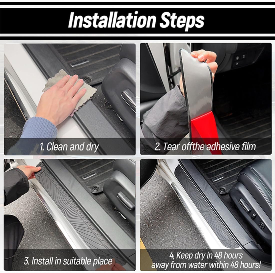 Car Door Sill Protector,Waterproof Threshold Trim,Anti-Scratch Rubber Car Door Protector Edge Guards for Door Steps,Door Sill Protector Stickers for Sedans and SUVs(Black,4PCS)