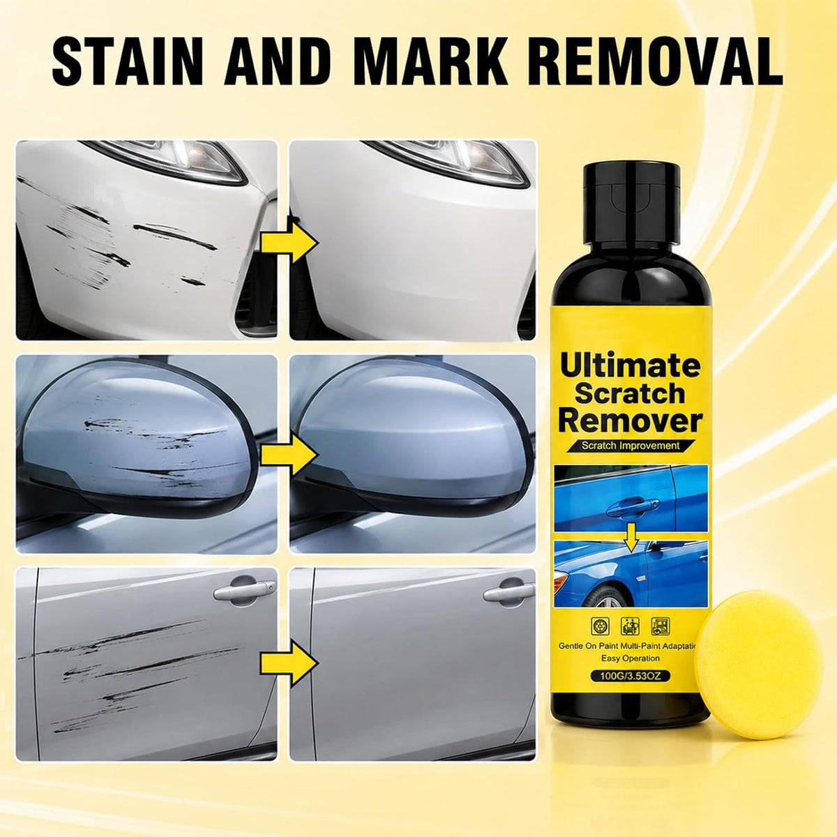 2PCS Car Scratch Remover,Car Scratch Repair Paste with Applicator Sponge,Quick Fix Removal Paste for Deep Scratches,Plastic Polish Scratchs Removers,Safe for All Paint Colors