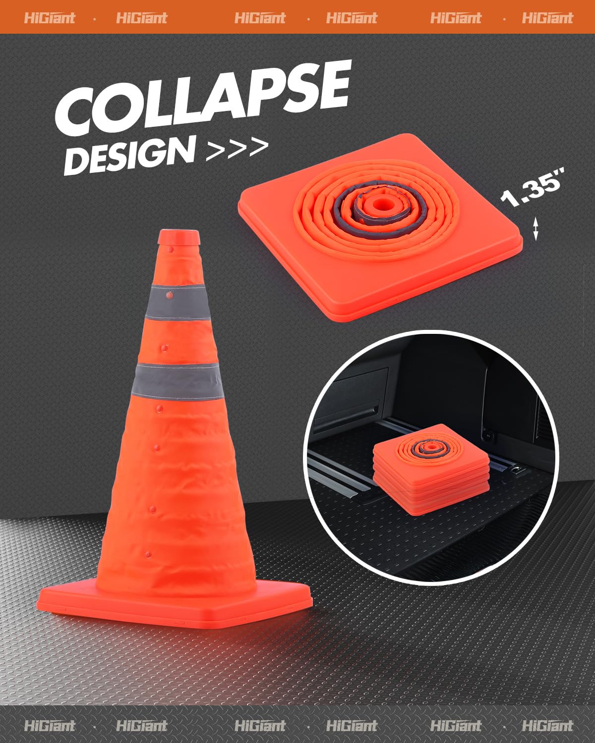 HiGiant 4 Pack 18" Collapsible Traffic Safety Cones, Orange Cones