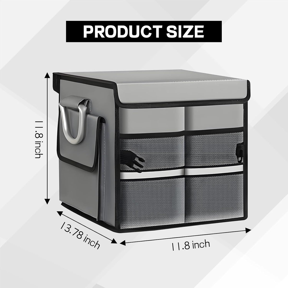 Car Trunk Organizer with Lid, 28L 2-Compartment Collapsible Trunk Cargo Storage Box, Waterproof Oxford Vehicle Backseat Storage Organizer with Base Plate & Metal Handle, Car Accessories (Gray)