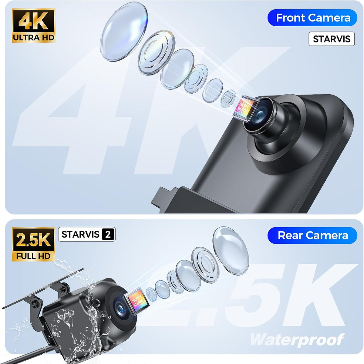 Mirror Dash Cam, 12 Touch Screen, 4K Front + 2.5K Rear Camera