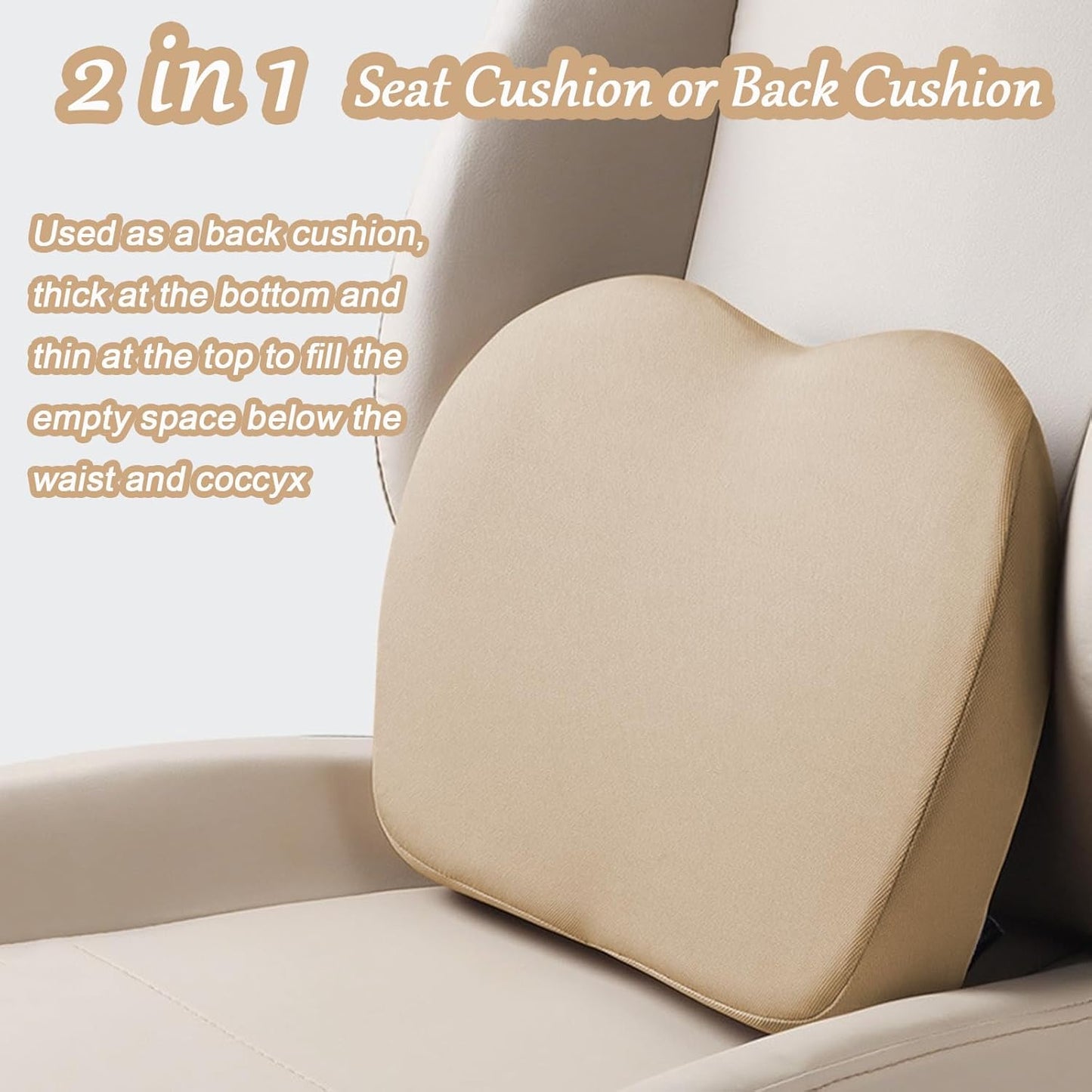 2 in 1 Wedge Car Cushions or Lumbar Support for Driving - 3.5 Inches Soft Memory Foam Driver Seat Cushion for Car Truck - Comfort Coccyx Cushion for Tailbone & Back Pain Relief, Brown