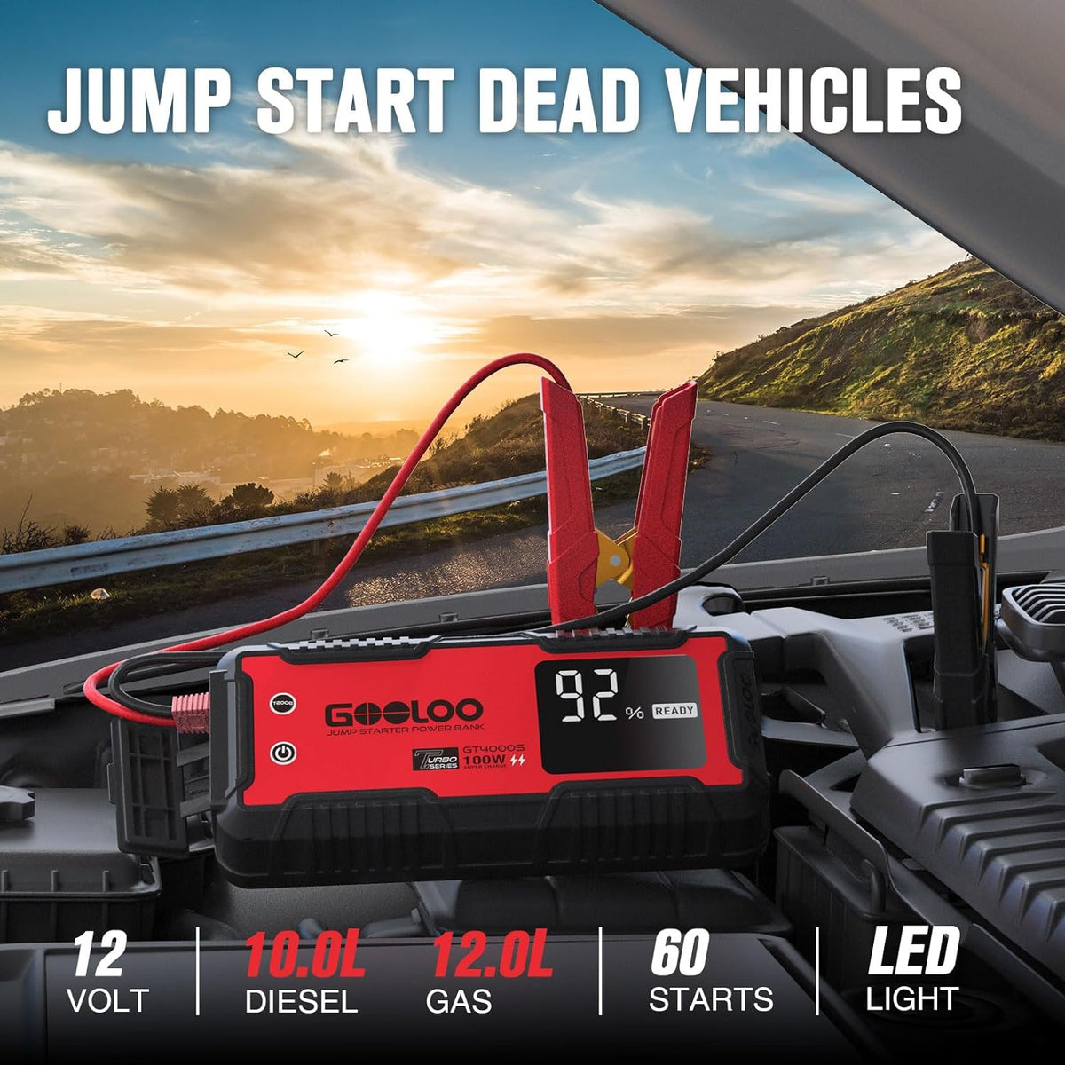 GOOLOO GT4000S 12V 4000A Peak Jump Starter with 100W Two-Way Fast Charging