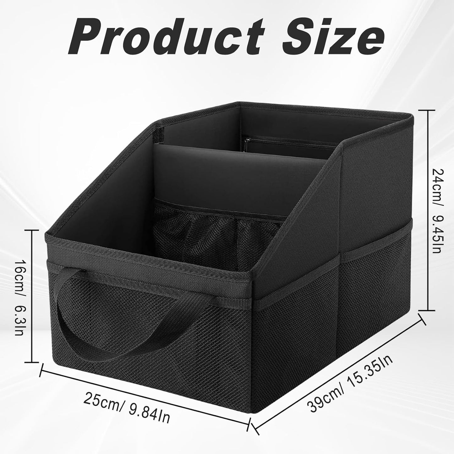 Car Seat Organizer Caddy, Collapsible Front Backseat Car Organizer & Floor Storage with Dividers, Mesh Pockets, Belt & 4 Cup Holders for Kids and Travel Accessories