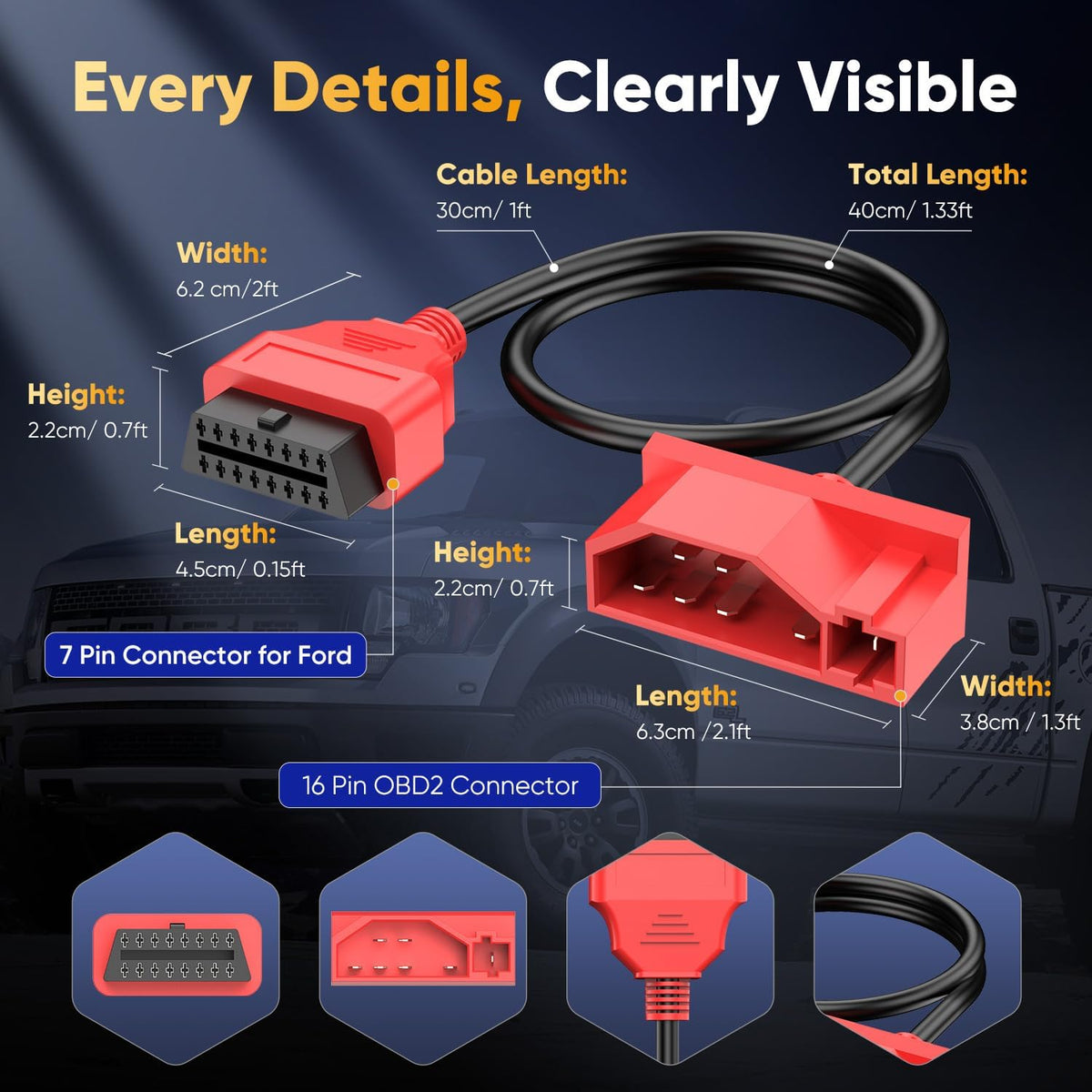 Autel 7 Pin OBD1 to 16 Pin OBD2 Diagnostic Adapter Cable for Ford