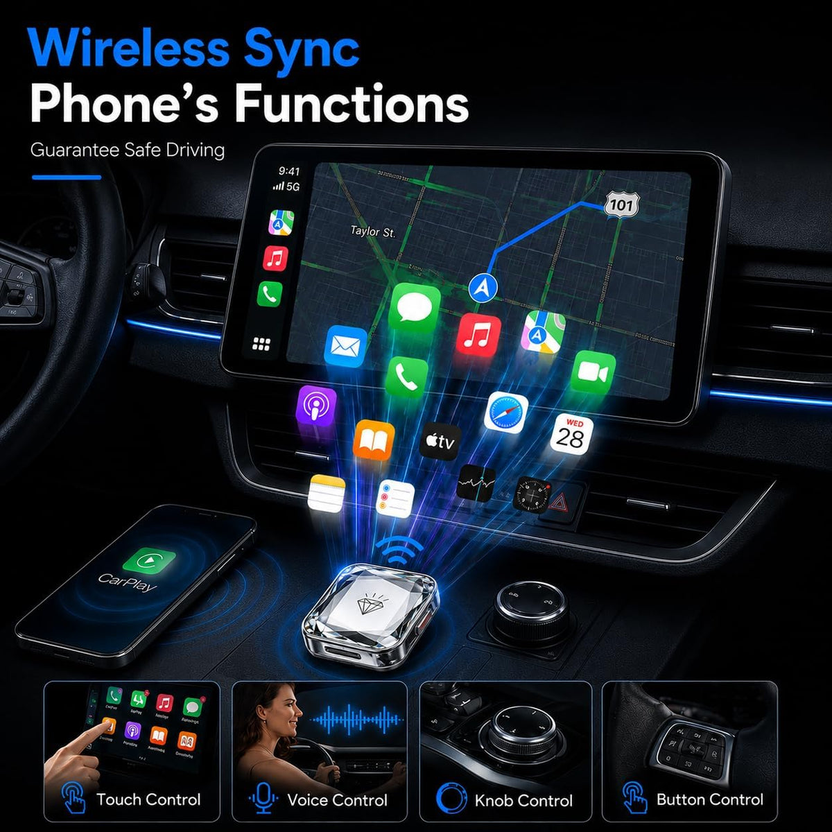 Wireless CarPlay Adapter, 2-in-1 Wireless CarPlay & Android Auto Adapter for Factory Wired CarPlay Cars, Auto Reconnect, Bluetooth 5.0, 5GHz WiFi, OTA Updates, Plug and Play USB Adapter