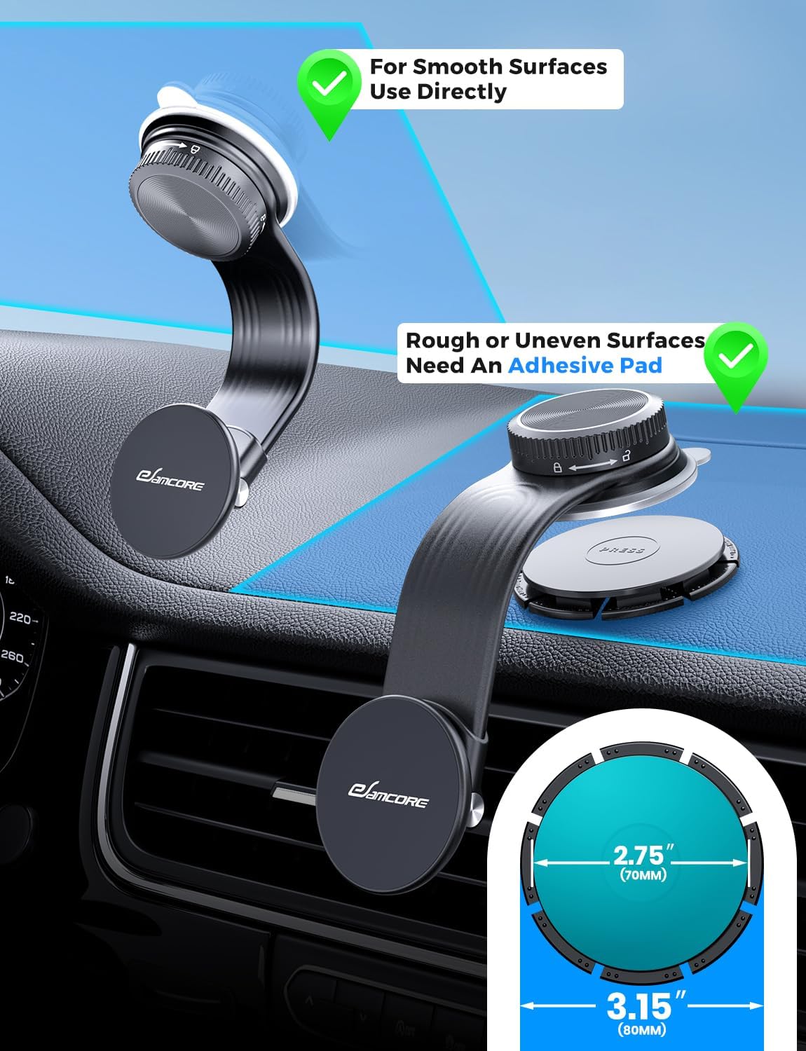 Magsafe Car Mount, Bendable Alloy Arm Magnetic Phone Holders for Your Car