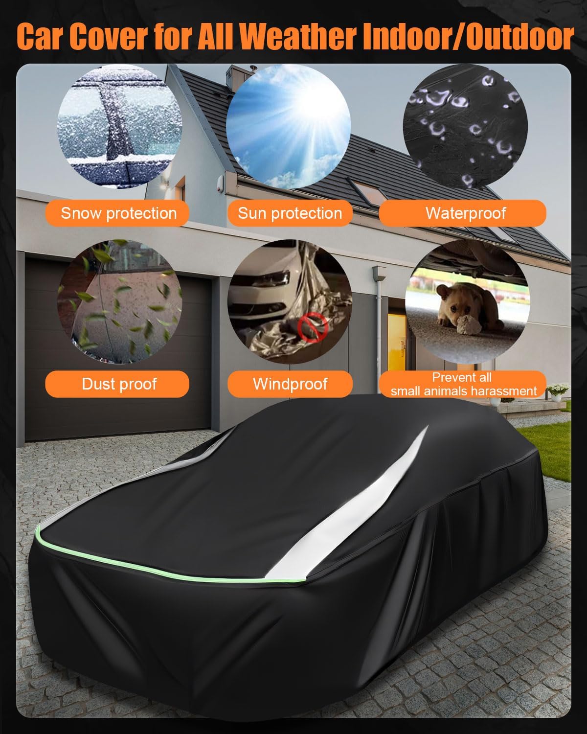 Full Enclosed Car Covers Waterproof All Weather Universal Fit Impala/El Camino/Bel Air/Biscayne,7 Series,Benz S,A8/S8,LS,CT6,Continental,Charger Daytona,Fit Sedan/Coupe Length 200''-212''