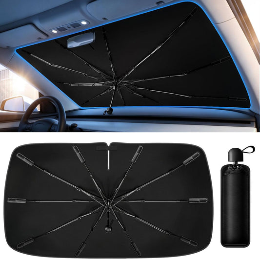 Windshield Sun Shade Umbrella, Foldable Car Windshield Sun Shade Cover, 56" x 31" UV & Heat Insulation Car Sun Shade, Universal Fit for Sedans, SUVs & Trucks