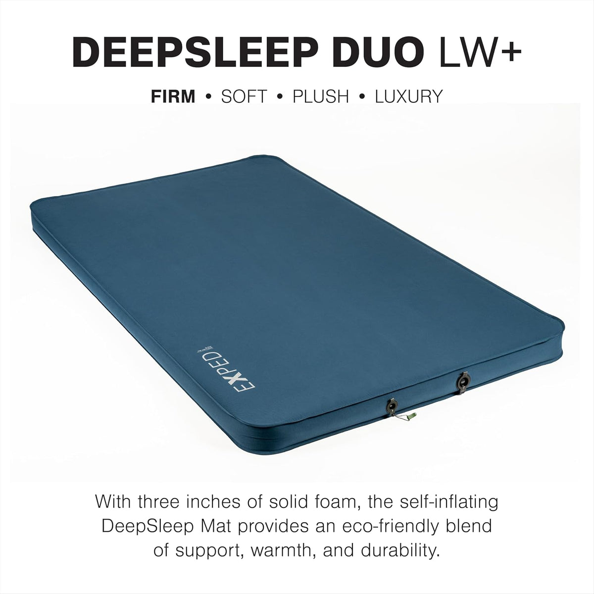 Exped DeepSleep Mat, Duo Long Wide Plus | Self Inflating Firm Car Sleeping Mat, 3” Foam Pad, Pump Included