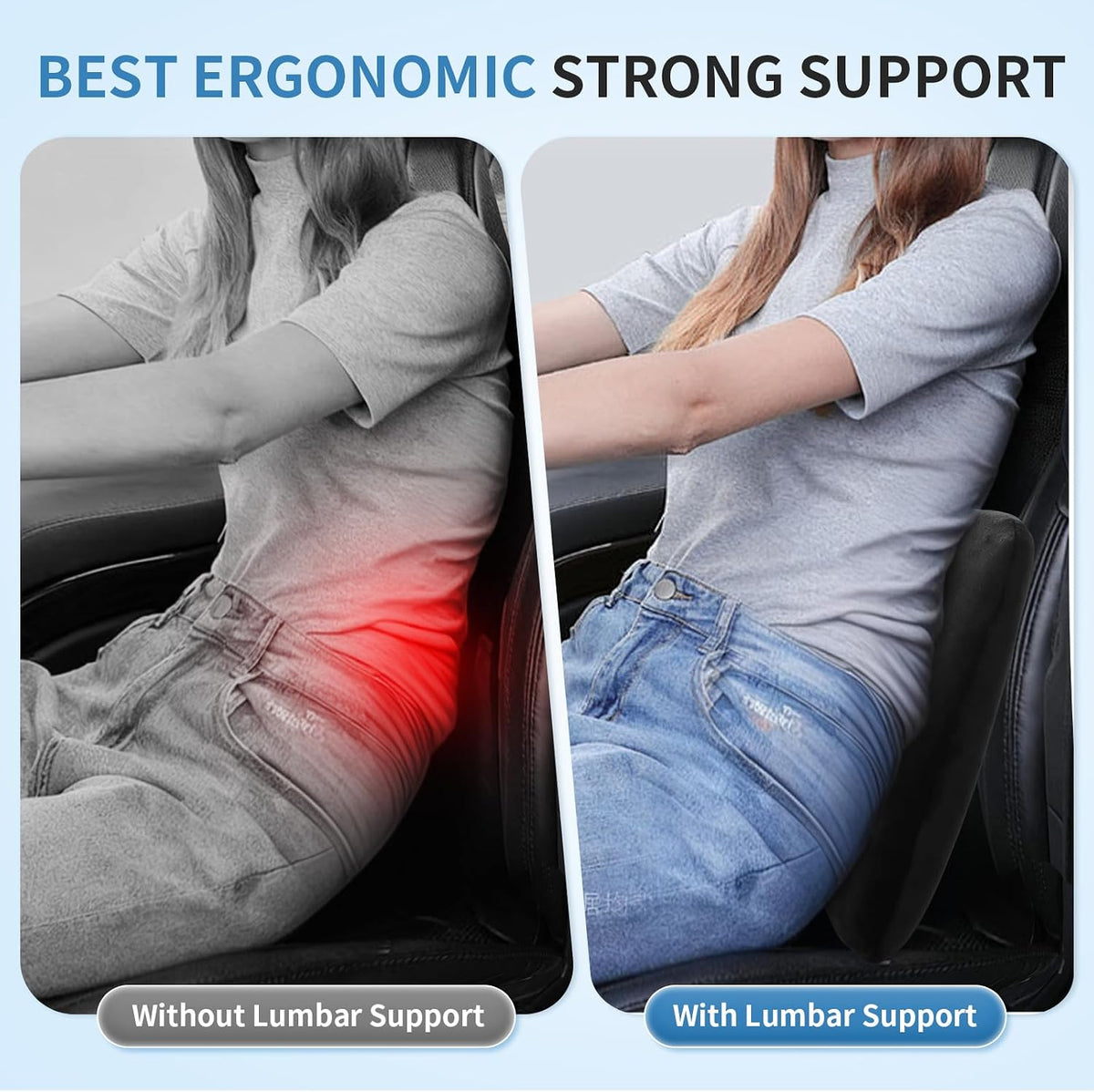 Lumbar Support Pillow for Car, Memory Foam Back Support Lumbar Pillow for Car, Gaming, Office Chair, Ergonomic for Lower Back Pain Relief, Comfortable and Soft Fabric, Black