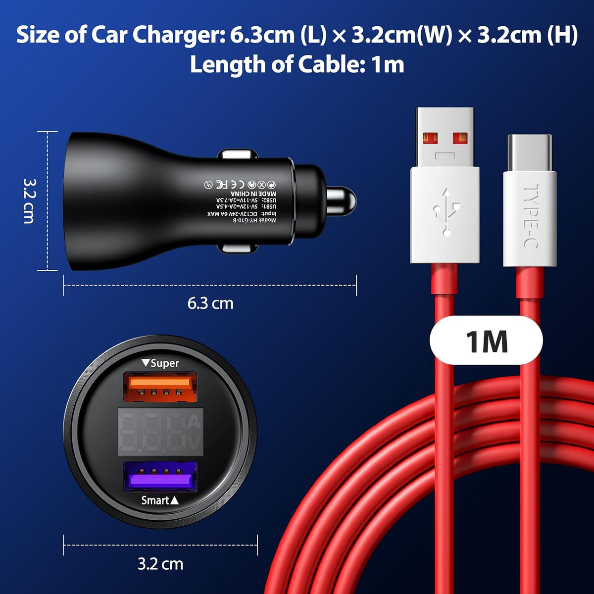 Car Charger for SuperVooc 100W 80W for OnePlus 13 15 13R 12R 12 11