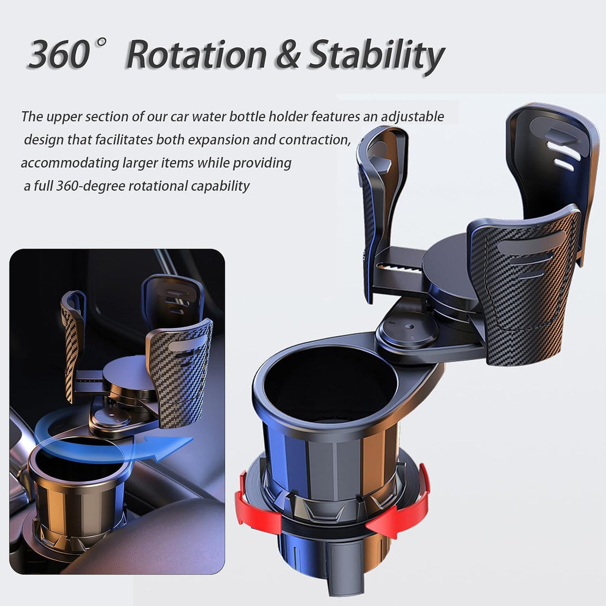 Car Cup Holder Expander for Audi Q5 2008-2020 2021 2022 2023 2024 2025 2026, Multifunctional 2 in 1 Cup Holder Extender, 360° Rotating Car Drink Holder Adjustable Large Cup Holder