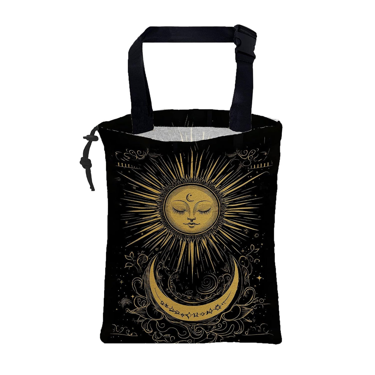 Car Garbage Bag Golden Sun Boho Crescent Moon Stars Hanging Canvas Car Trash Bag Drawstring Car Back Seat Organizer for Car Back Front Seat Console with Adjustable Buckle