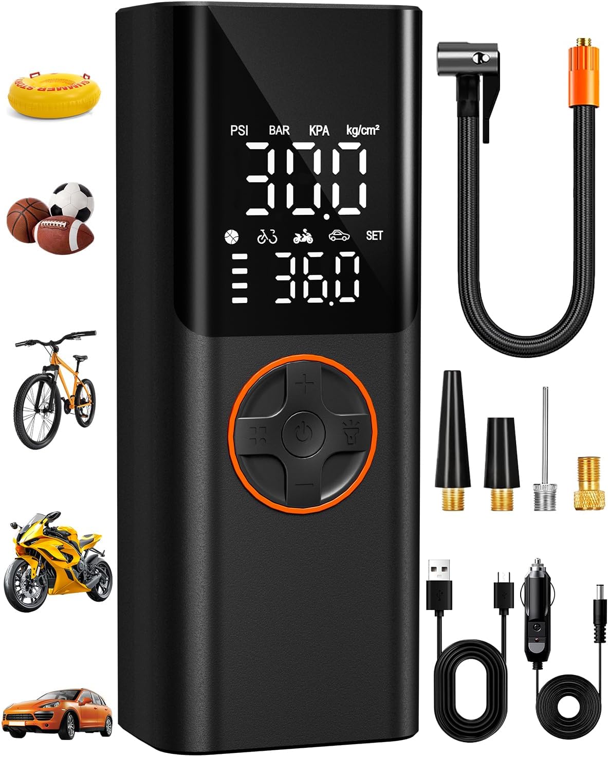 Tire Inflator Portable Air Compressor,12V DC, Rechargeable Battery