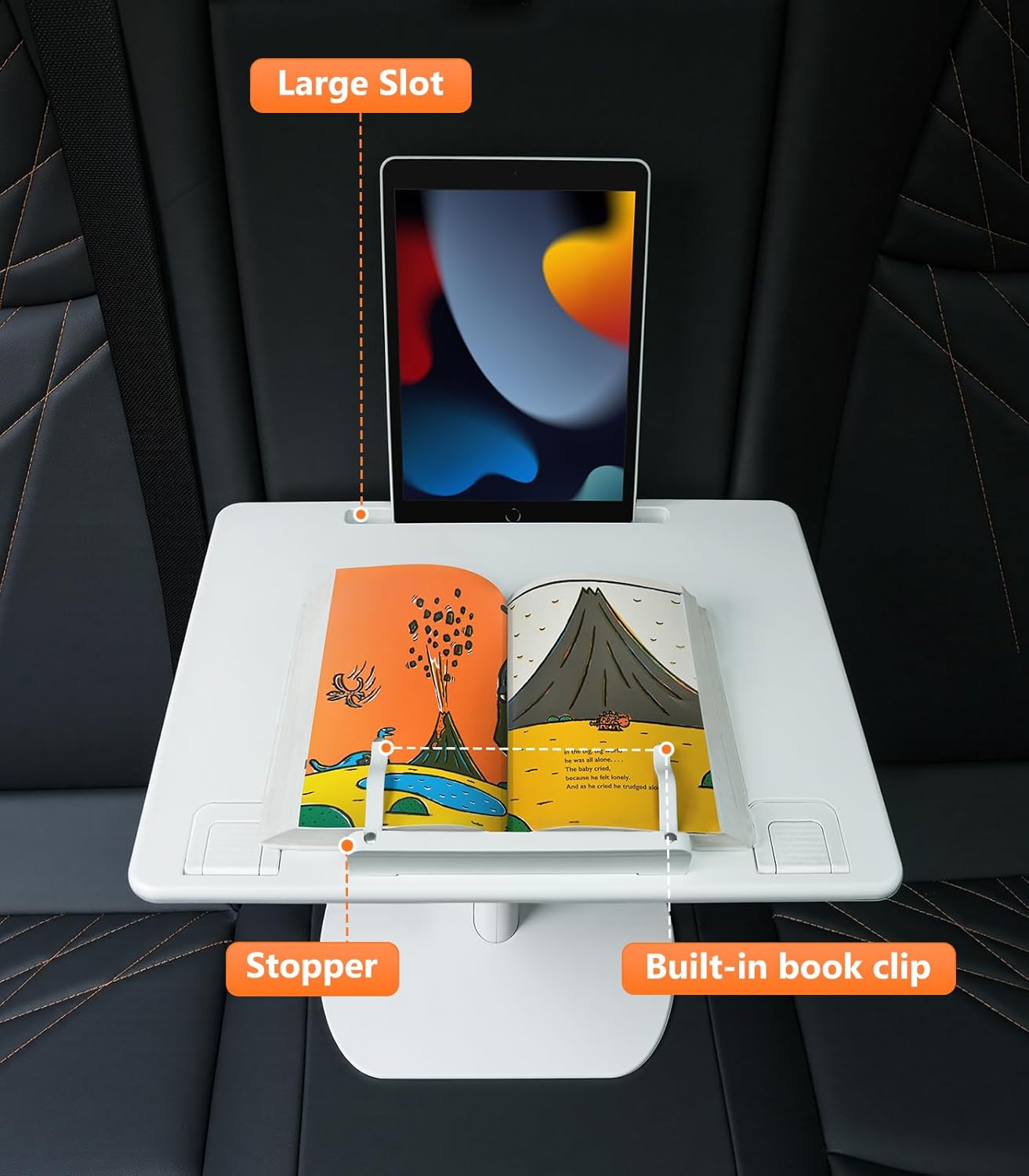Car Seat Tray Table, Adjustable Travel Tray for Kids/Adults, Car Lap Desk for Laptop Computer Tablet Book, Front Passenger/Rear/Driver Seat Food Eating, Essentials Accessories for Long Trips