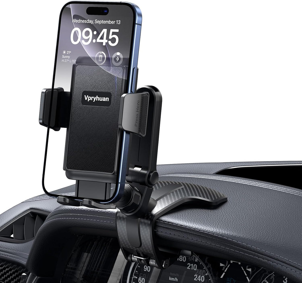 Dashboard Car Phone Holder Mount with Anti-Drop Clip - 360° Rotation Multifunctional Cell Phone Holder Car for iPhone, Samsung, Google and 4-7" Cellphones