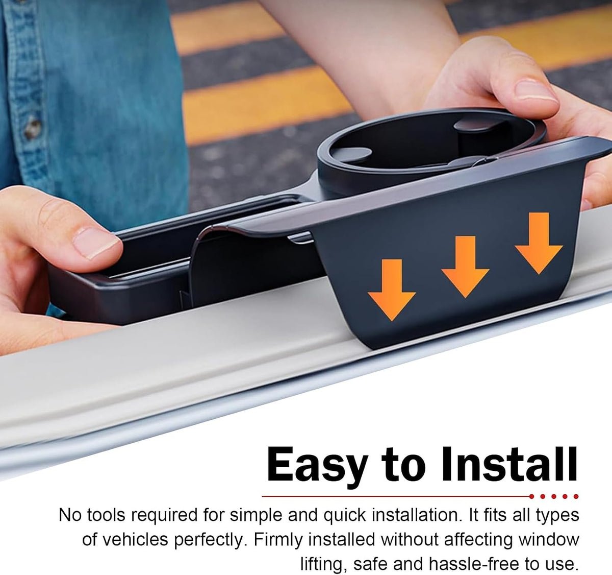 1 PC Car Door Window Cup Holder, Multifunctional 4-in-1 Insert Hanging Box/Phone Mount, ABS Clip-on Coin Storage Organizer, Universal for Most Cars, Trucks, SUVs (Black #B)
