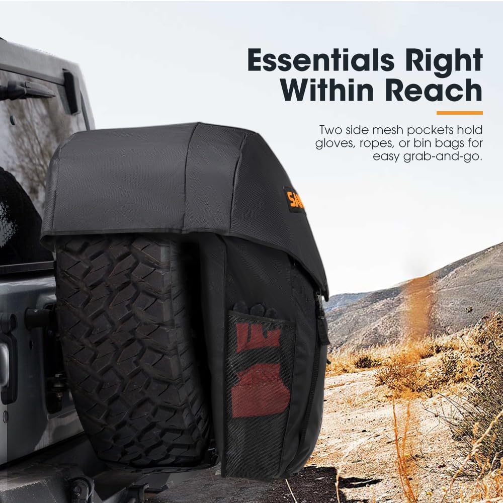SAN HIMA Spare Tire Trash Bag 18.5 Gallons Fits 31''-35" Tire - Cargo Storage Bag w/Reflective Strips for Off-Road 4x4 4WD Truck SUV Car