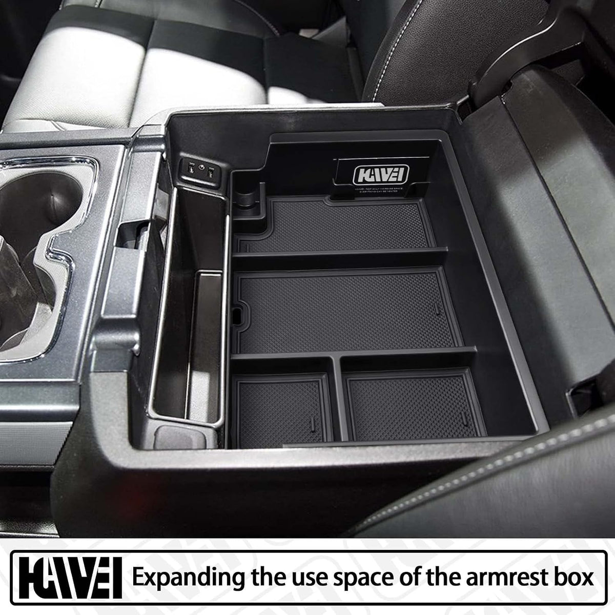 HGWEI Center Console Organizer Tray Compatible with Chevy Silverado/GMC Sierra 2014-2018 and Tahoe Suburban/Yukon 2015-2020 Accessories, Armrest Storage Coin Holder, Replaces 22817343,Black