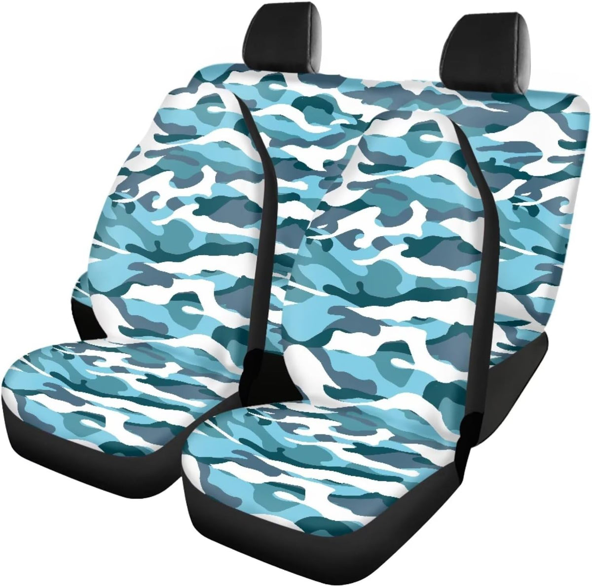 Howilath Art Blue Camo Car Seat Covers 4-Piece Set Universal Fit for Front & Rear Split Seats in SUVs, Trucks, and Sedans