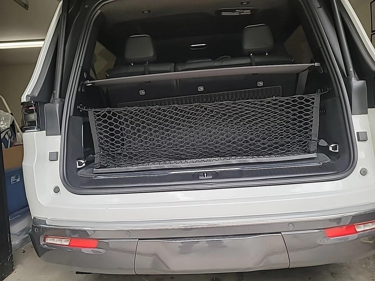 Rear Trunk Organizer Cargo Net for Jeep Wagoneer 2022-2026 – Envelope Style Black Color Cargo Net for SUV – Premium Mesh Elastic Car Trunk Organizer – Compatible with Grand Wagoneer L