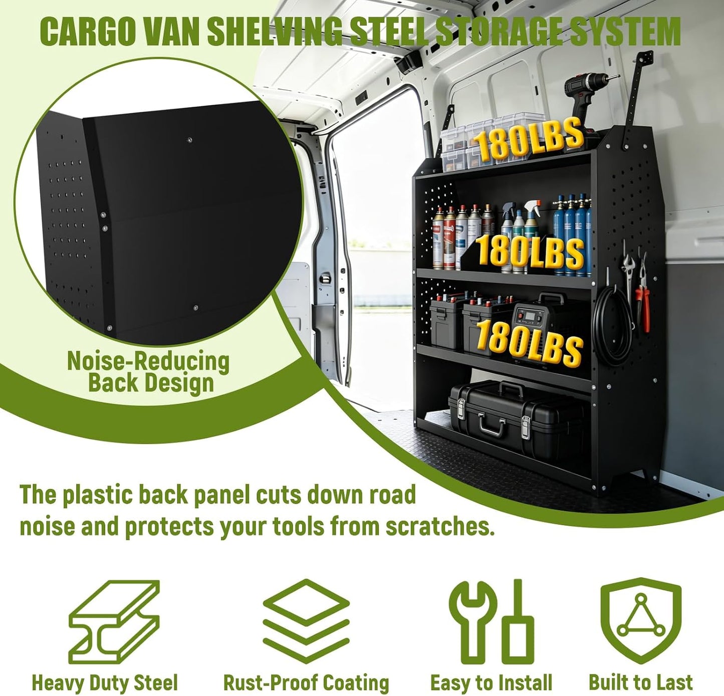 StellarStar Van Shelving Steel Storage System Fit for Transit Connect 2014+, Chevy City Express, Promaster City, NV200, Heavy-Duty Work Cargo Van Shelving Organizer, 32" W x 43" H x 13" D
