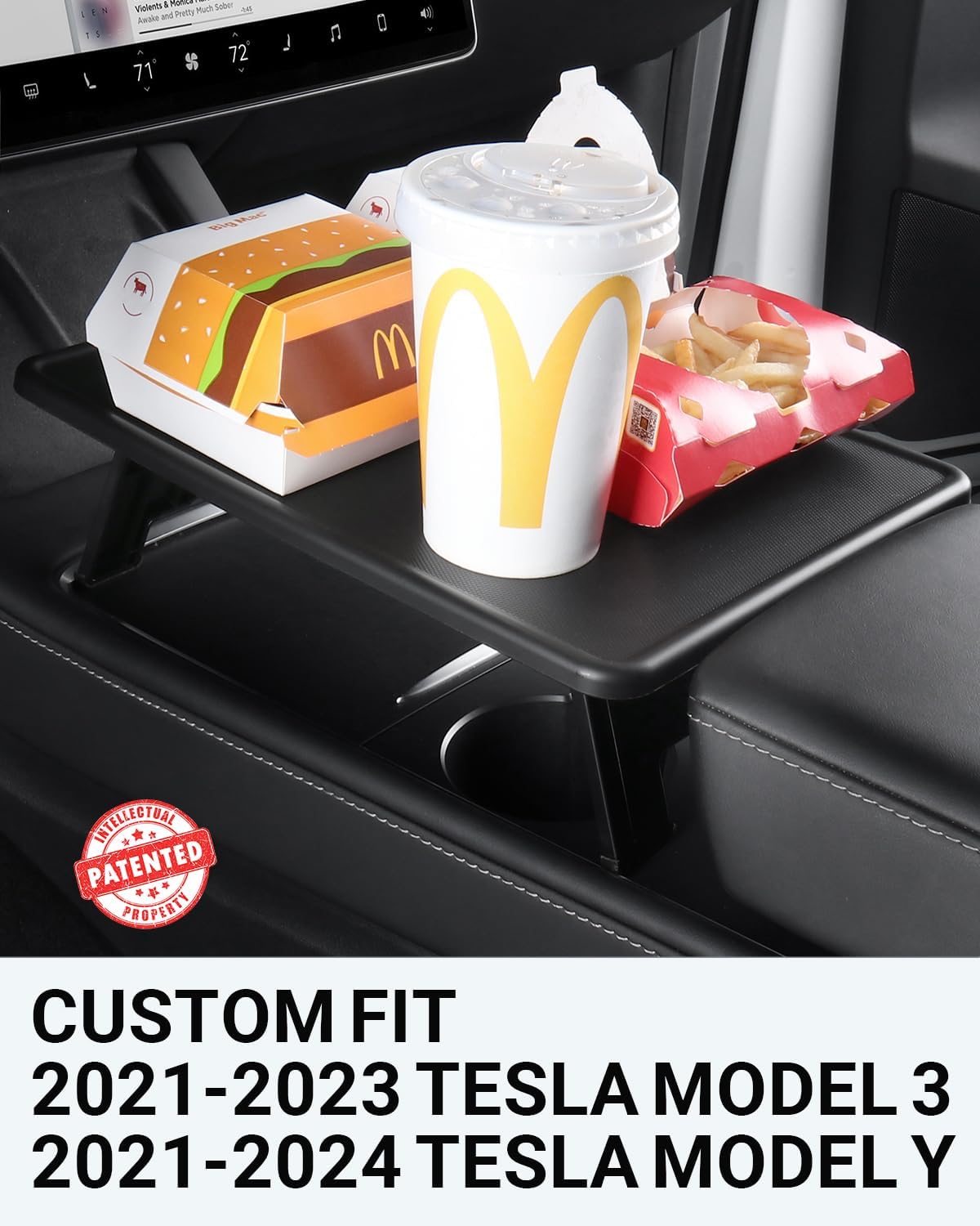 BASENOR Foldable Table Tray for 2021-2024 Tesla Model Y/ 2021-2023 Model 3