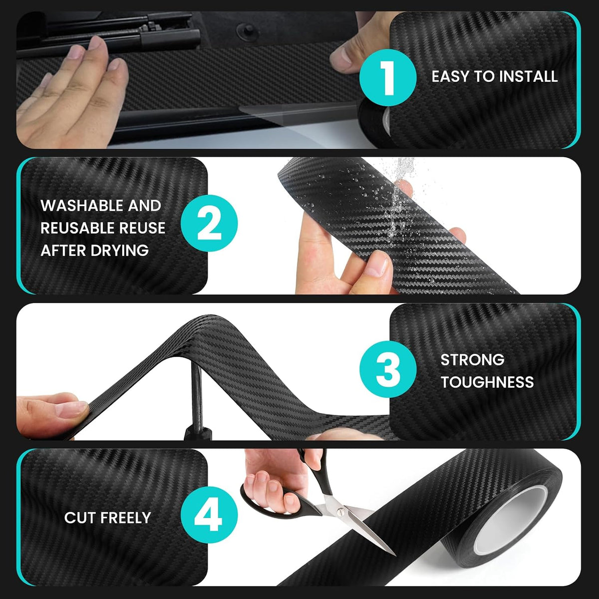 Black Carbon Fiber Wrap (4In x 33Ft) 5D Carbon Window Sill Bumper