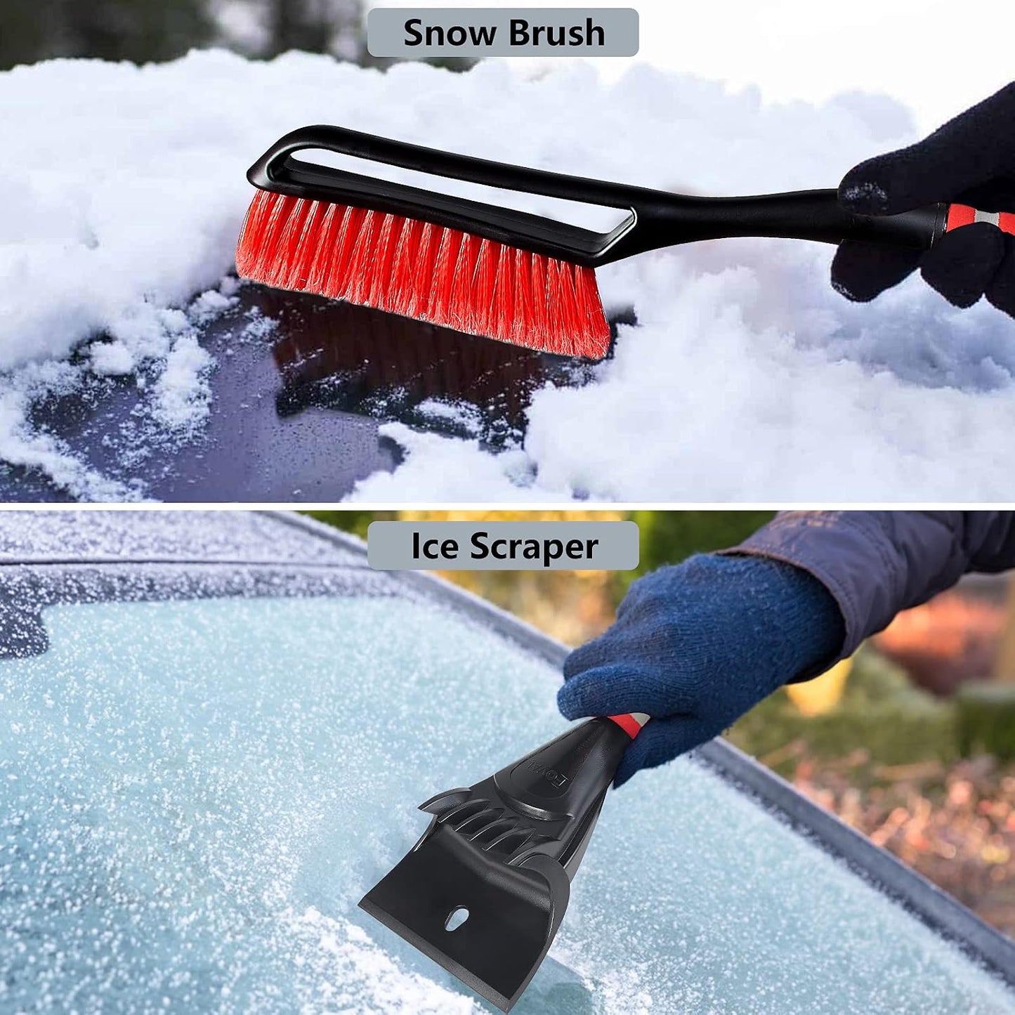 FOVAL 27" Snow Brush with Wider Ice Scraper (4.73" Width)(2 Pack), Snow Removal Car Brush with Comfortable Foam Grip for Cars, Trucks, SUVs, Windshield (Heavy Duty ABS, PVC Brush)