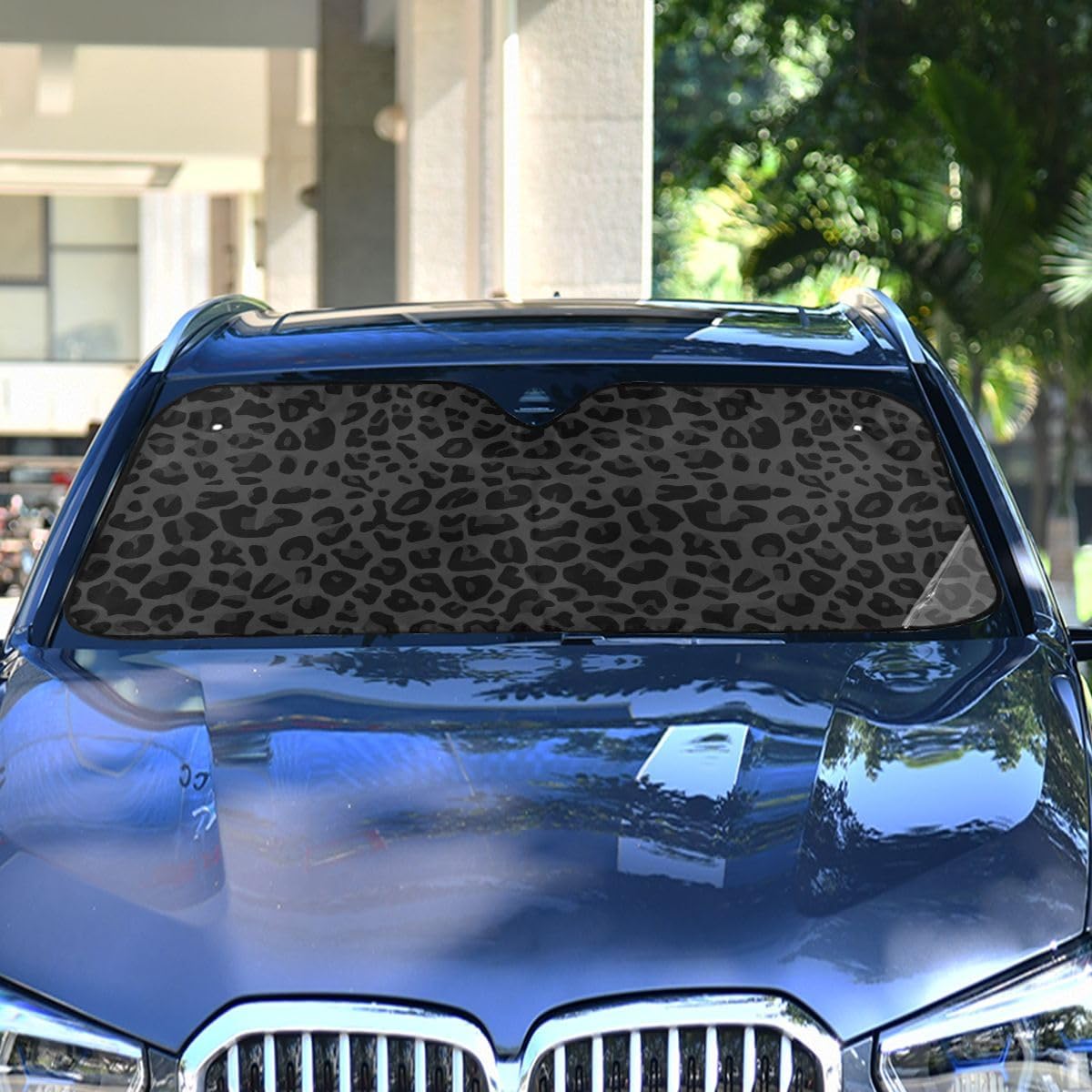 Black Leopard Car Windshield Sun Shade African Animal Skin Print Foldable UV Ray Sun Visor Protector Sunshade to Keep Your Vehicle Cool (51" x 27")