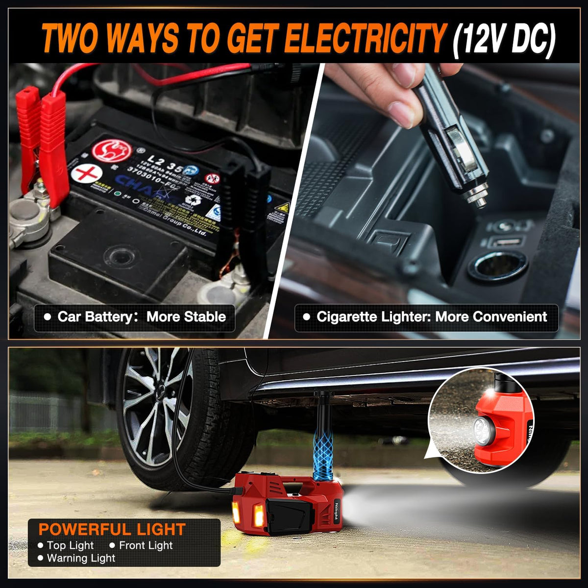 Nilight Electric Car Jack 5 Ton 12V Hydraulic Floor Jacks w Pump LED Light