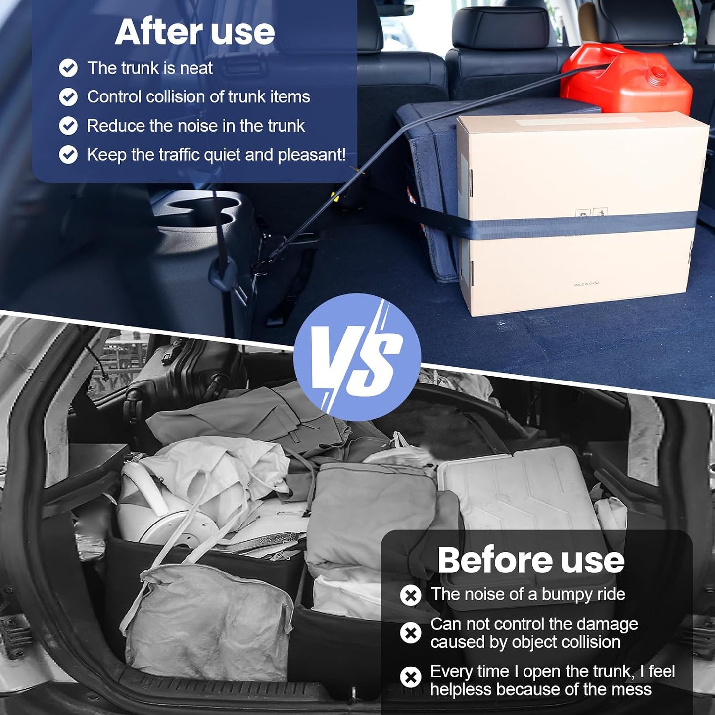 Cargo Straps for Car Trunk – Self-Retracting Tie-Down Straps – 2-Point Ratchet Tie-Down Straps with Hooks – Heavy-Duty Car Straps for Cargo Organization and Storage – for SUVs, Hatchbacks
