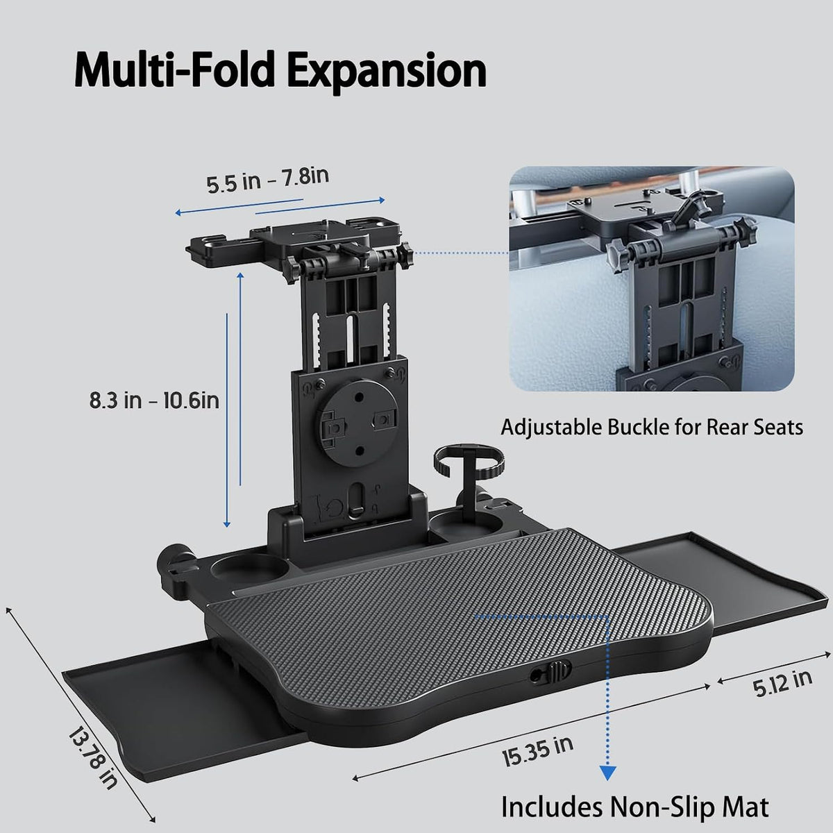 Large Foldable Backseat Tray Table, Car Laptop Desk with Cup Holder, Back Headrest Passenger Food Tray, Phone Tablet Holder, Multifunctional Travel Desk, Car Essentials for Kids & Long Road Trips
