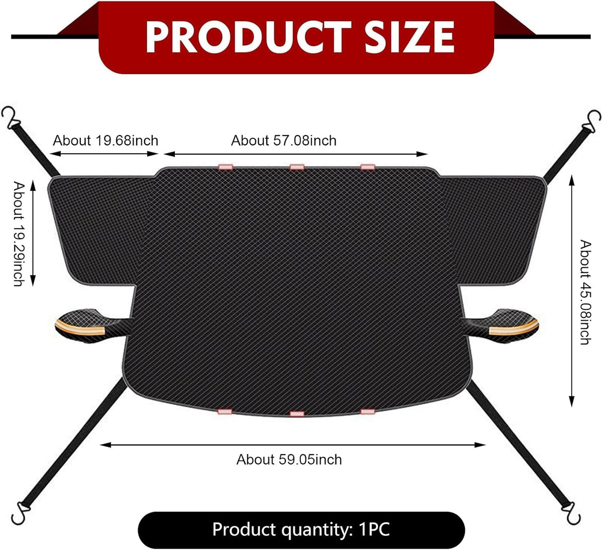 Windshield Snow Protector, Reflective Strips Heat Insulation Windshield Sun Shade Visor, All-Season Auto Front Glass Sun & Frost Shield, Universal for Most Cars (Black)