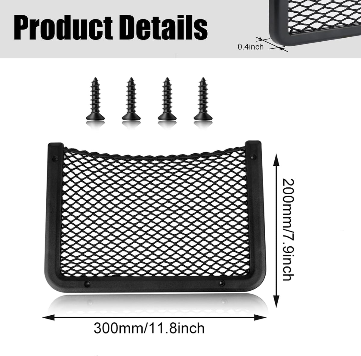 ABS Plastic Frame Automotive Cargo Nets Car Net Pocket Phone Car Mesh Net Holder RV Storage Boat Cargo Pocket Organizer Framed Mesh Net Pocket with Screws for Auto RV Net(2, 12 x 7.9 Inch)