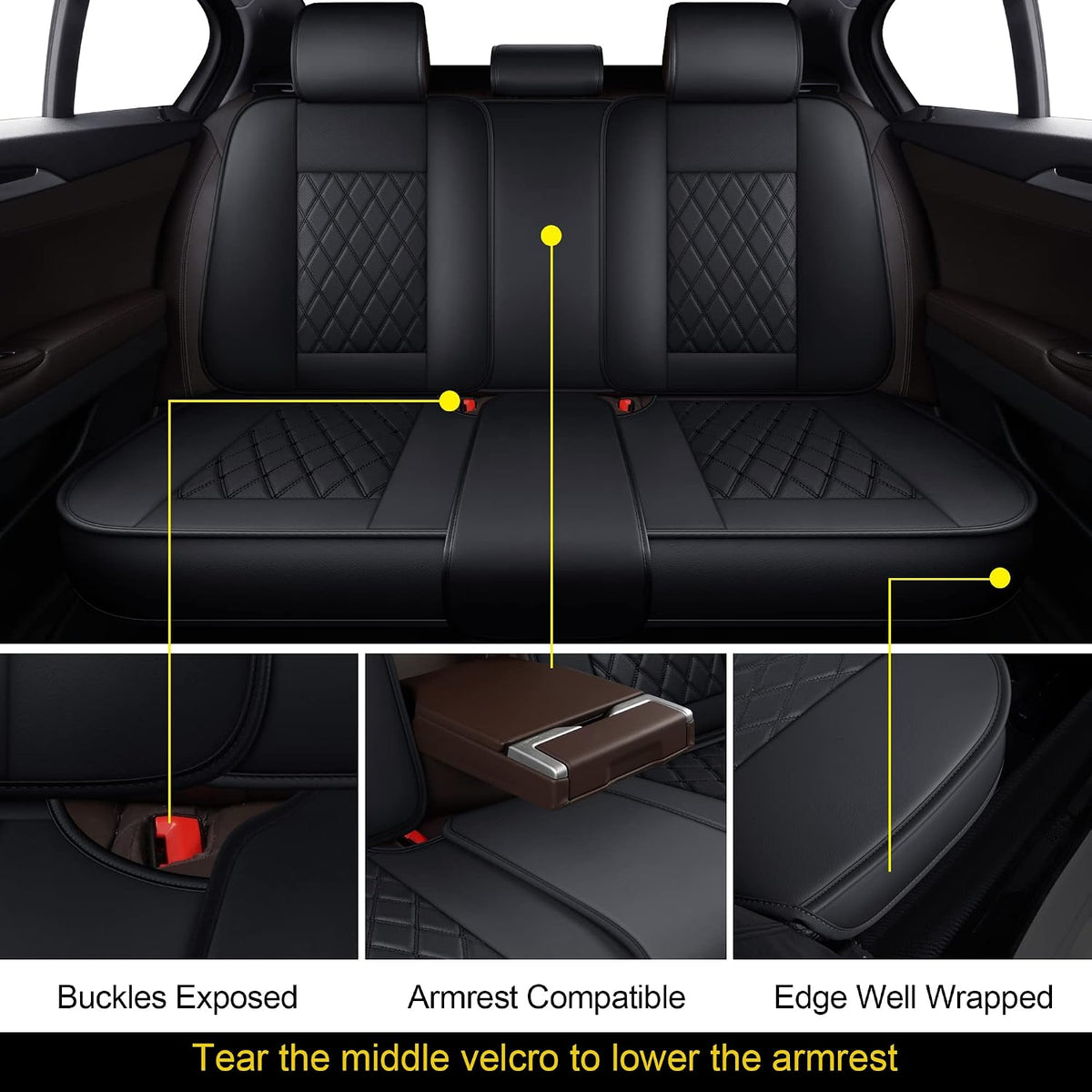 MIROZO Seat Covers Full Set, Leather Car Seat Covers for Sedan SUV Truck