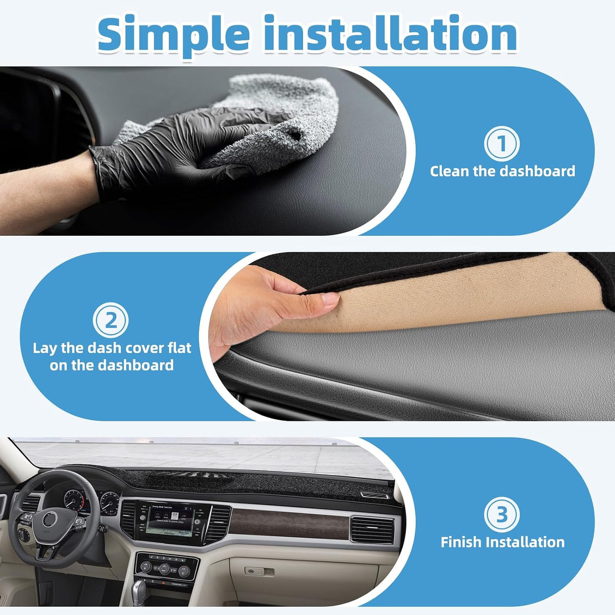 Dash Cover Mat Compatible with Volkswagen Atlas 2018-2023 Non-Slip Dashboard Cover Mat Sunshade UV Rays Protector Interior Accessories