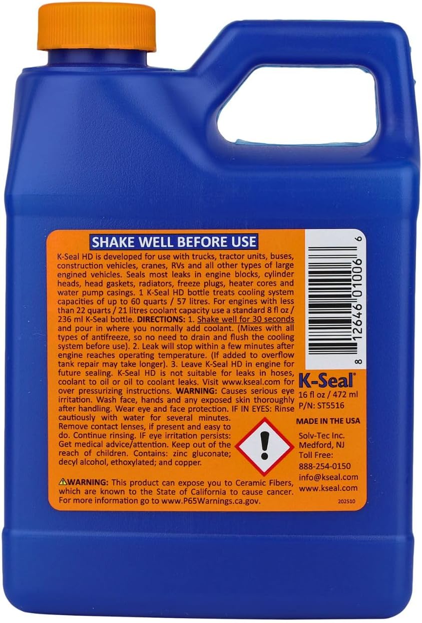 K-Seal ST5516 Heavy-Duty Multi-Purpose One Step Coolant Leak Repair, 16 oz, Pour and Go, Mixes with All Antifreeze, No Flushing Required