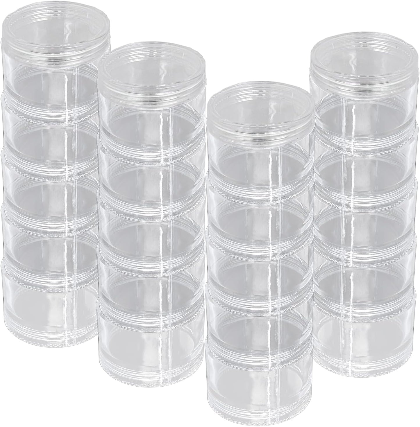 Luomorgo Stackable Clear Plastic Containers, 30ML, 5-Layer, 4 Sets | Screw Lids Organizer, For Cosmetics, Jewelry Beads, Nail Art & Craft Storage