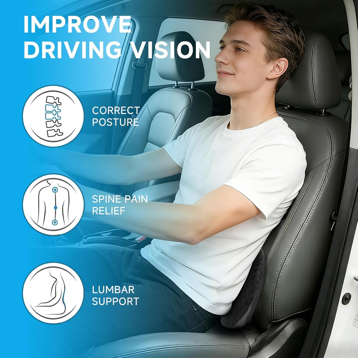 Livtribe Car Seat Cushion - Memory Foam Seat Pad for Sciatica & Lower Back Pain Relief - Driving Cushion with Breathable Mesh Cover - Road Trip Essentials for Drivers (3D Black)