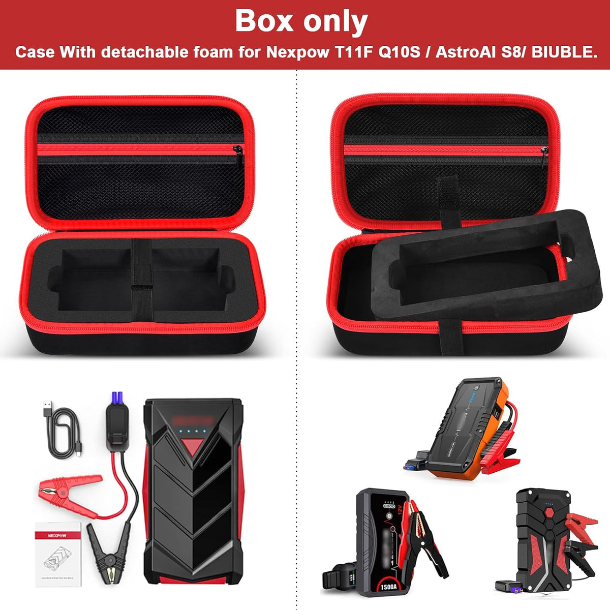 PAIYULE Case for NEXPOW T11F, Case with Detachable Foam for NEXPOW Q10S for AstroAI S8 for BIUBLE for BUTURE Car Jump Starter, Portable Holder for Jump Start Battery Power Pack(Box ONLY)