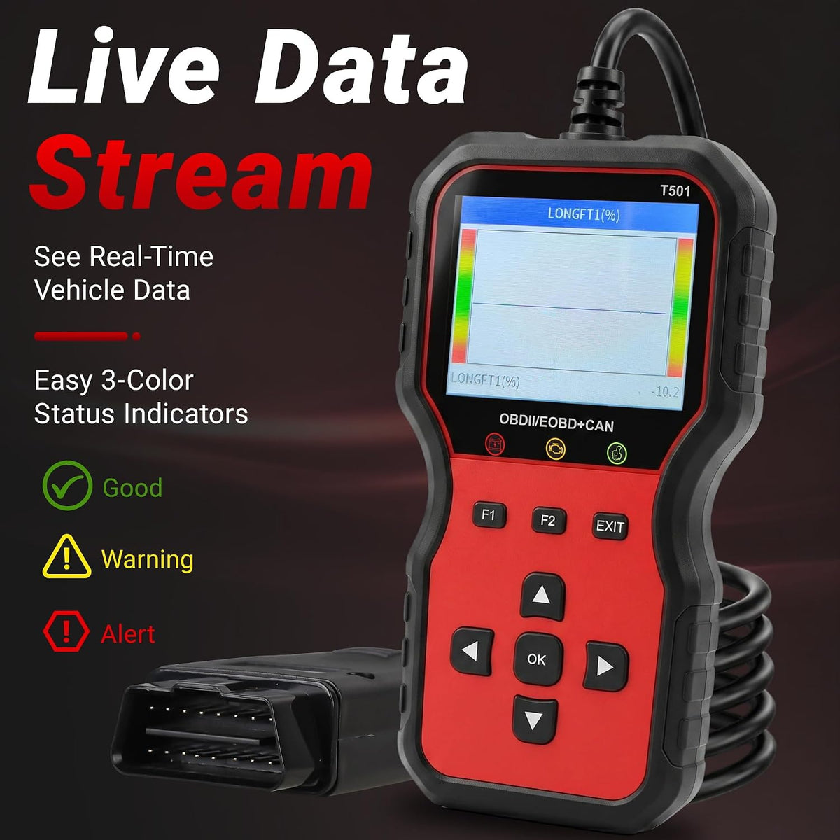 T501 OBD2 Scanner with Battery Tester, Check Engine Fault Code Reader