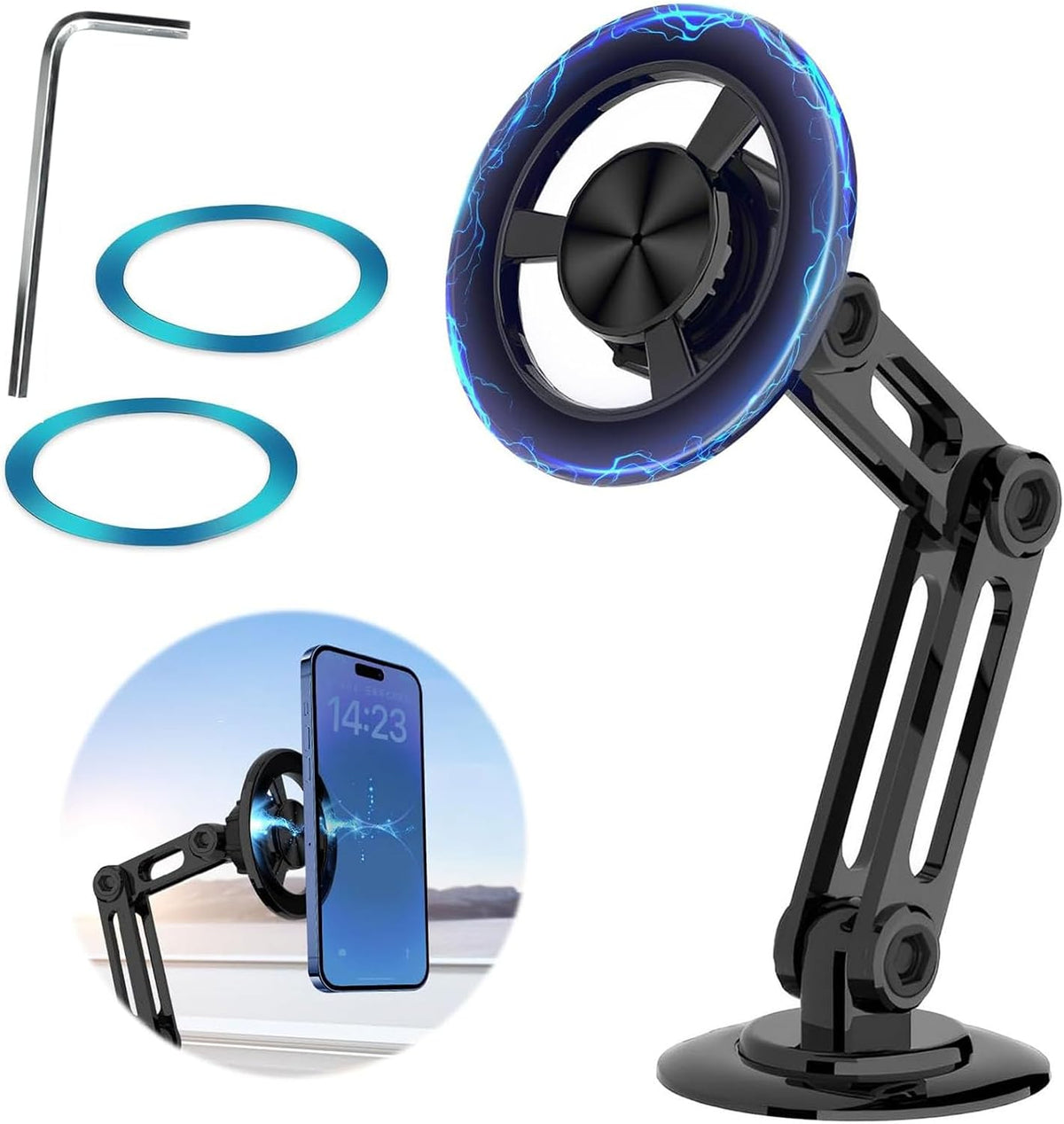 Universal 360° PRO Magnetic Suction Phone Holder Car,Alloy Folding Magnetic Cell Phone Holder for Car [Super Strong Magnet] Bracket Magnetic Dashboard Phone Car Mount for All Smartphone (Silver)